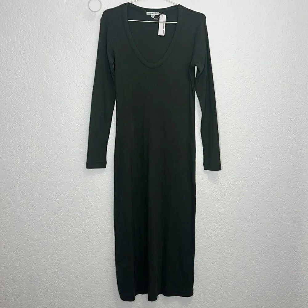 NWT Standard James Perse Sage Green V Neck Ribbed Knit MIDI Dress Large - Picture 2 of 13